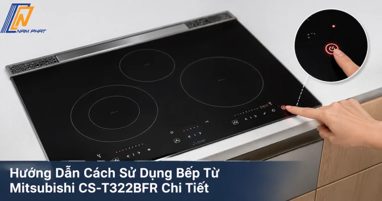 Hướng dẫn nhấn nút khởi động nguồn tổng trên bếp từ Mitsubishi CS-T322BFR