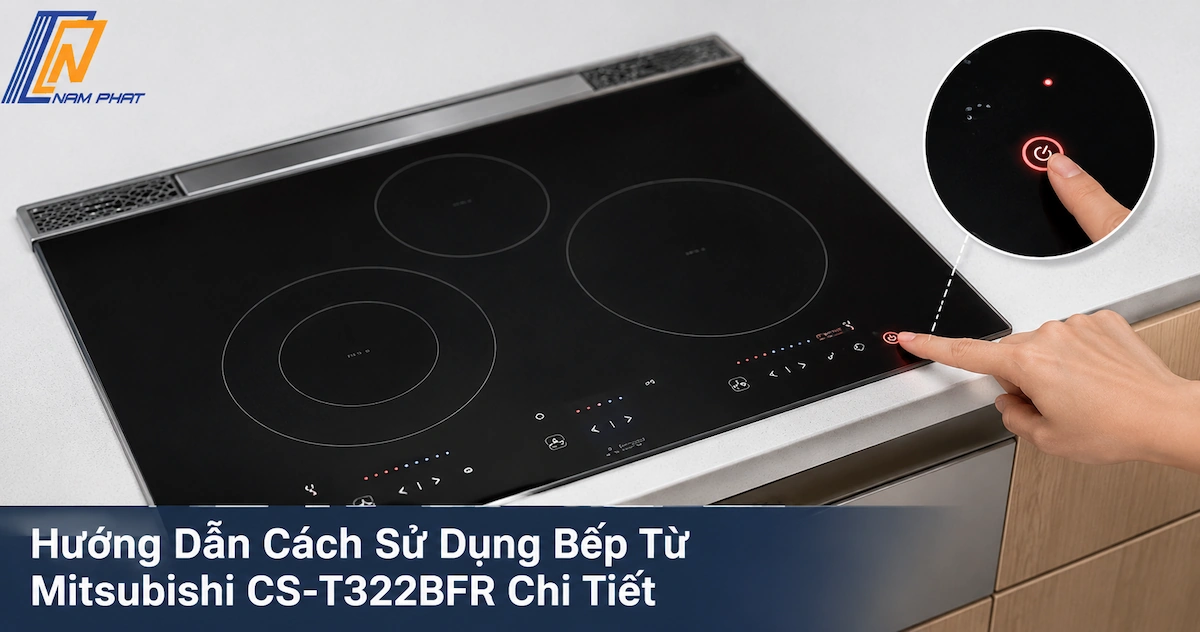 Hướng dẫn nhấn nút khởi động nguồn tổng trên bếp từ Mitsubishi CS-T322BFR