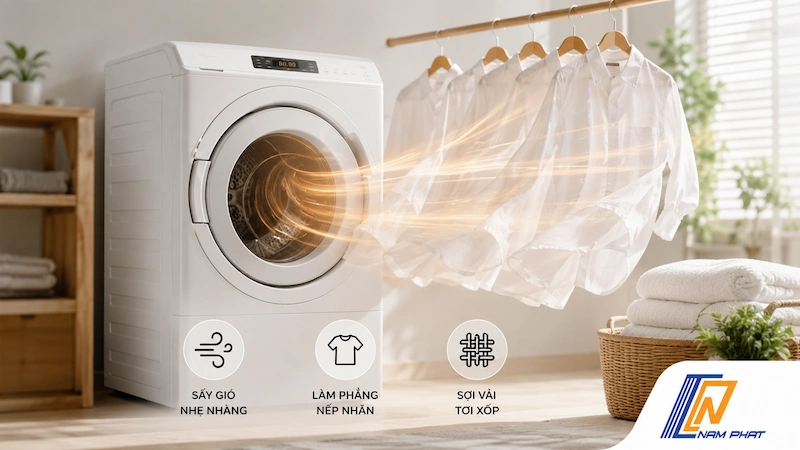 Công nghệ sấy gió Wind Iron làm phẳng nếp nhăn sợi vải tơi xốp