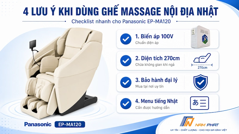 Những lưu ý cần biết trước khi mua ghế massage Panasonic nội địa Nhật tại Việt Nam.