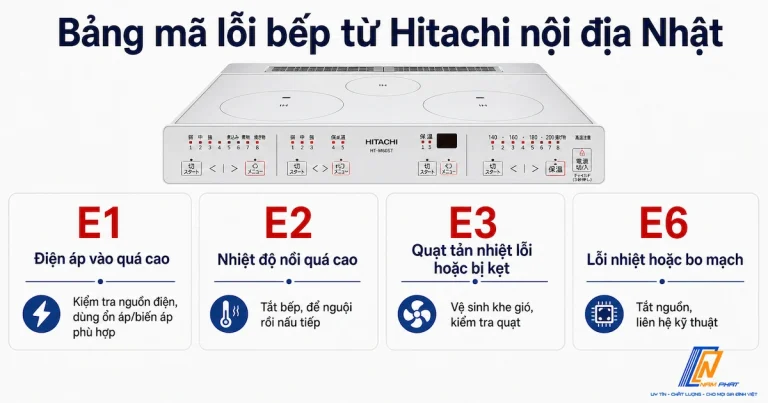 Bảng mã lỗi bếp từ Hitachi nội địa Nhật - E1 E2 E3 E6 và cách xử lý