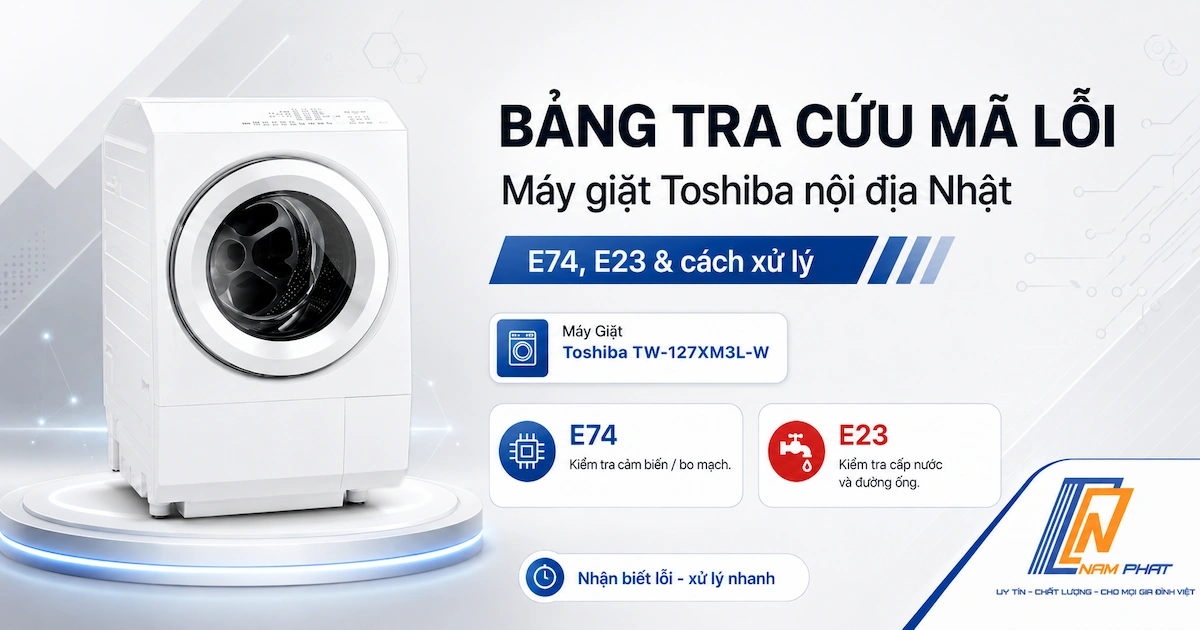 Bảng tra cứu mã lỗi máy giặt Toshiba nội địa Nhật - E74, E23 và cách xử lý