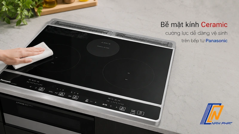 Bề mặt kính Ceramic cường lực dễ dàng vệ sinh trên bếp từ Panasonic