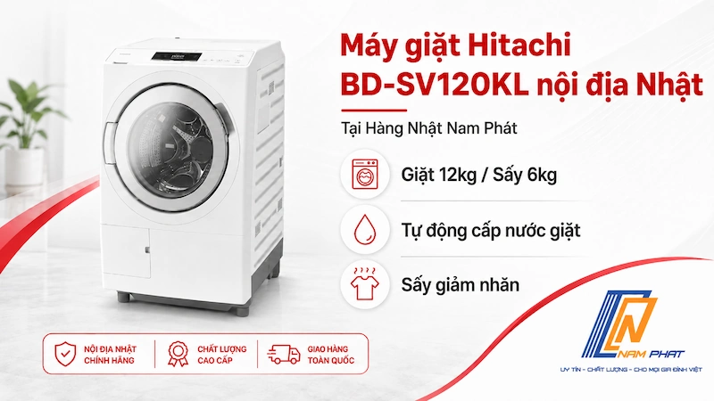Máy giặt Hitachi BD-SV120KL nội địa Nhật tại Hàng Nhật Nam Phát