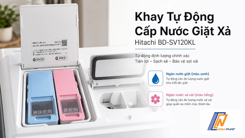 Khay tự động cấp nước giặt xả máy giặt Hitachi BD-SV120KL nội địa Nhật