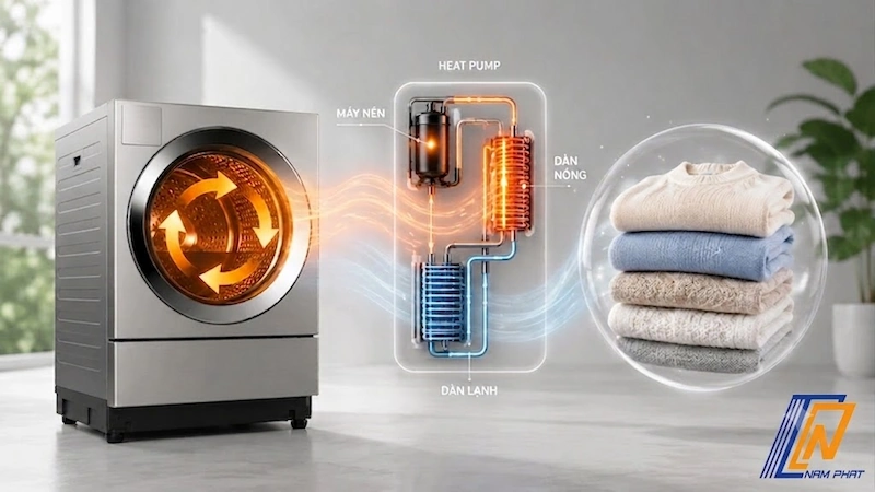 Chu trình sấy Block bơm nhiệt hiện đại giúp quần áo khô tơi xốp không bị nhăn