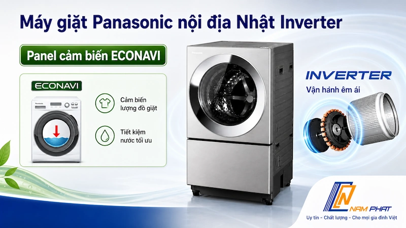 Máy giặt Panasonic nội địa Nhật Inverter - panel cảm biến ECONAVI