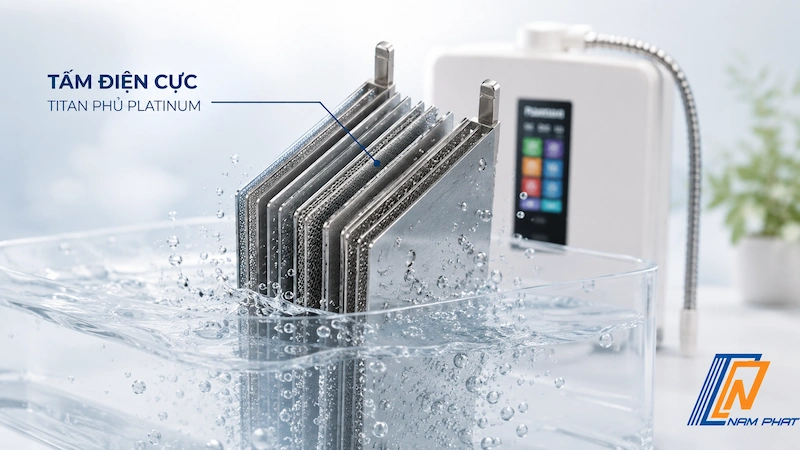 Tấm điện cực Titan phủ Platinum trong buồng điện phân máy ion kiềm