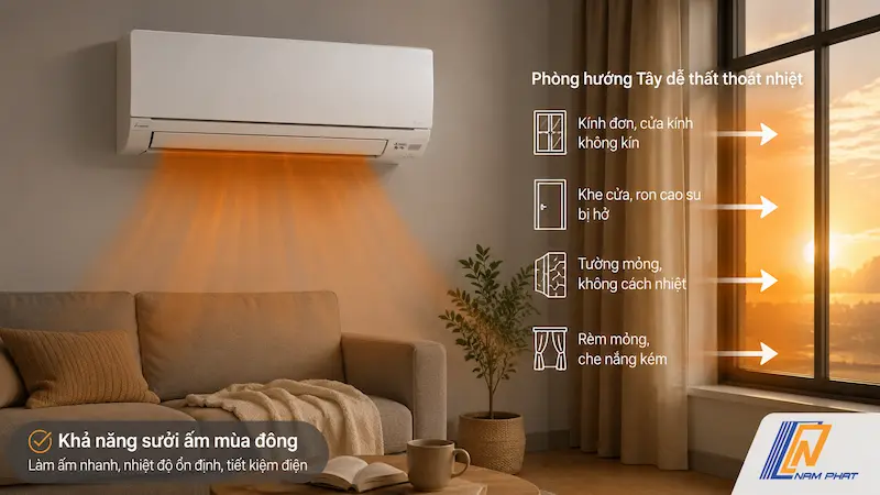 Khả năng sưởi ấm mùa đông và các lưu ý thất thoát nhiệt ở phòng hướng Tây