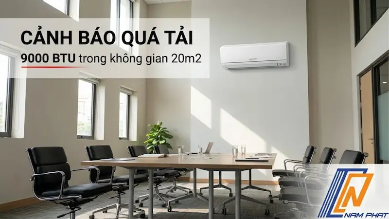 Cảnh báo quá tải khi lắp điều hòa 9000BTU ở không gian rộng 20m2