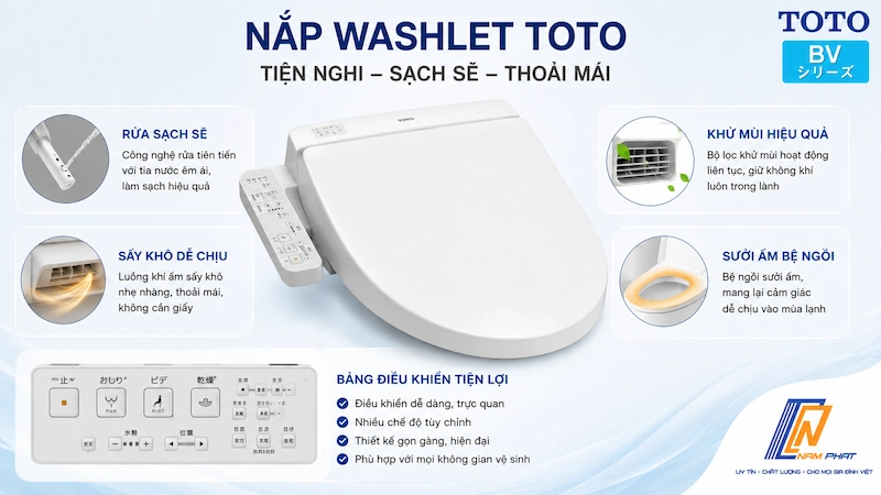 Tính năng nắp bệt điện tử Washlet TOTO nội địa Nhật.
