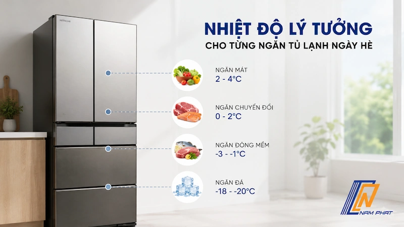 Nhiệt độ lý tưởng khuyến nghị cho các ngăn chứa của tủ lạnh ngày hè