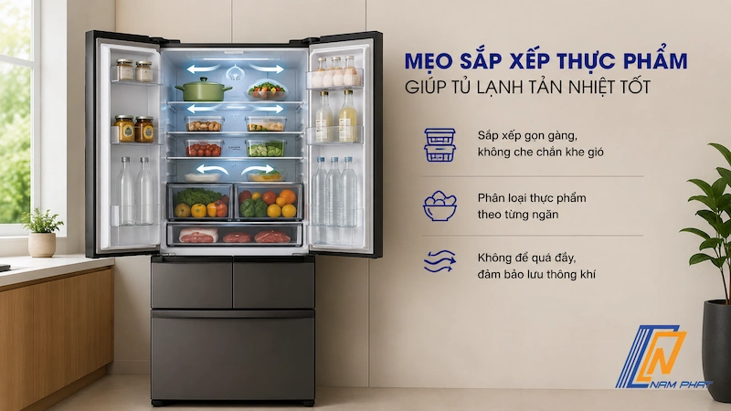 Mẹo sắp xếp thực phẩm ngăn nắp và khoa học để tủ lạnh tản nhiệt tốt