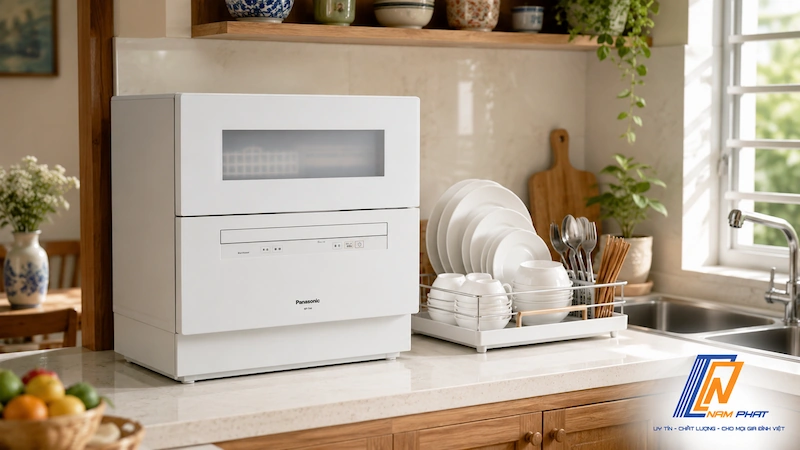 Máy rửa bát Panasonic NP-TH4 phù hợp gia đình 4-5 người dùng bát đũa châu Á.