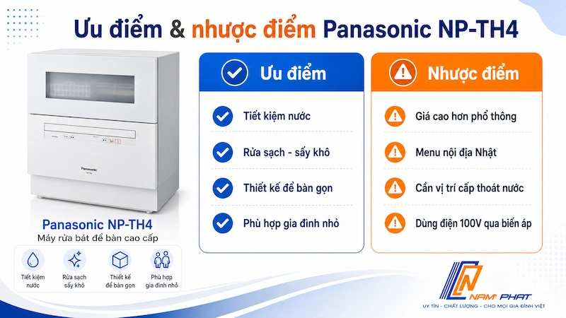 Ưu và nhược điểm thực tế của máy rửa bát Panasonic NP-TH4 nội địa Nhật.
