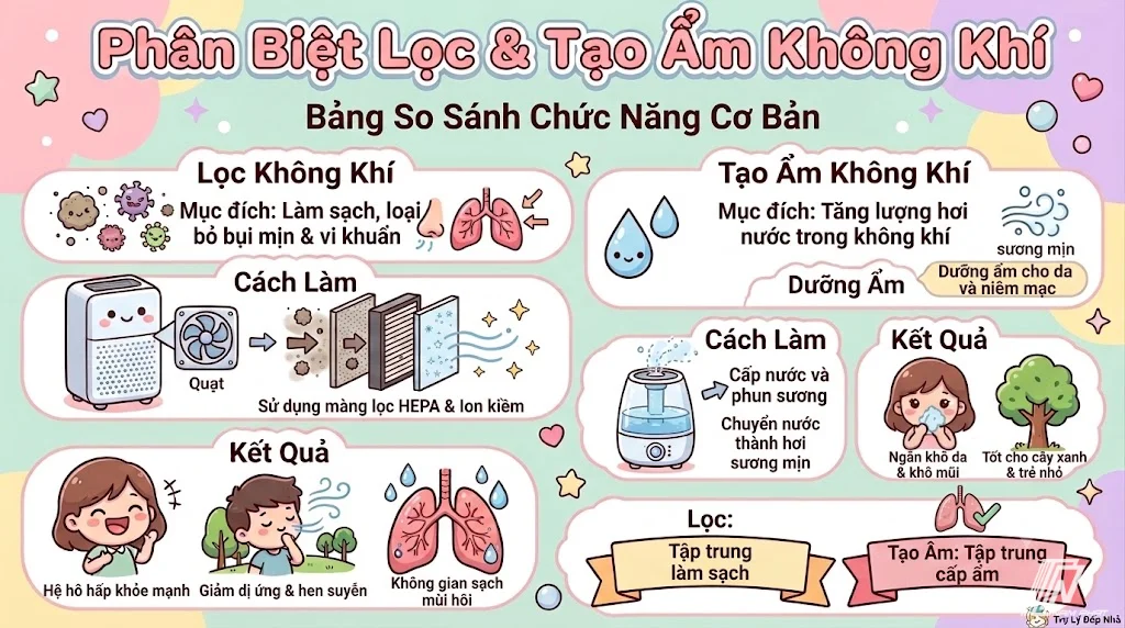 Phân biệt chức năng lọc không khí và bổ sung độ ẩm