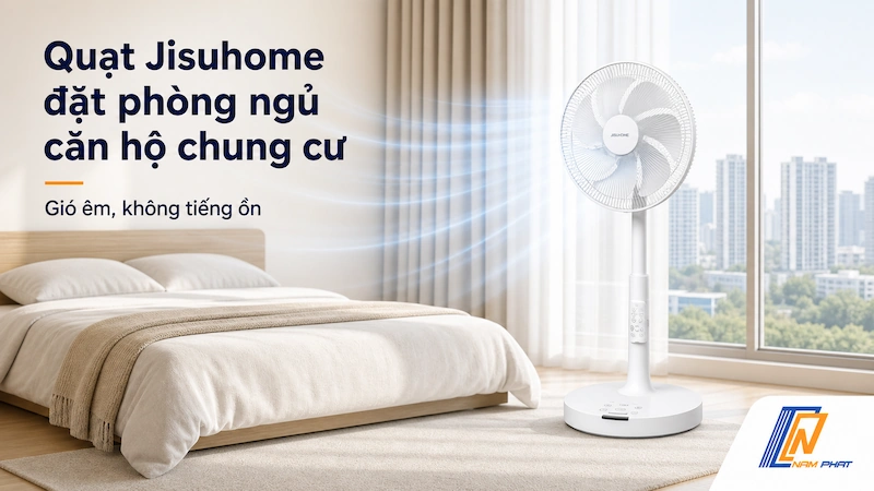 Quạt Jisuhome đặt phòng ngủ căn hộ chung cư - gió êm, không tiếng ồn