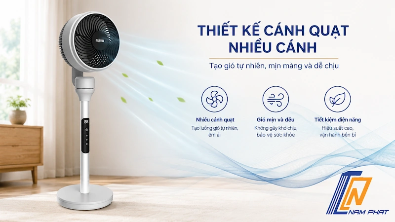 Thiết kế cánh quạt nhiều cánh tạo gió tự nhiên mịn màng