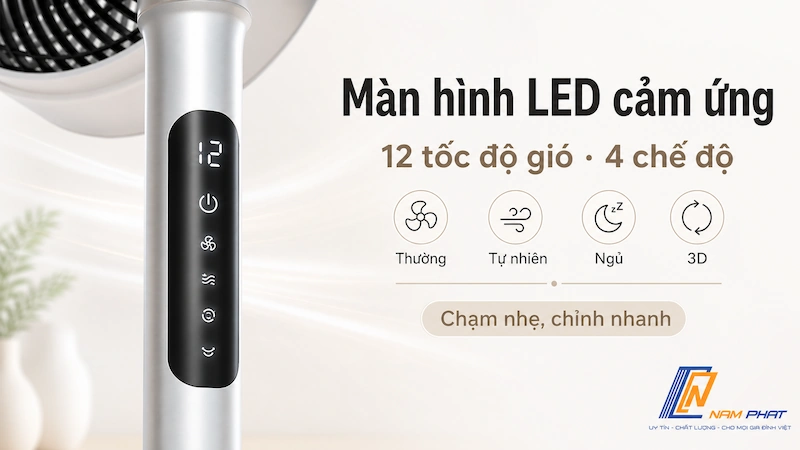 Màn hình LED cảm ứng quạt Taijutsu FS-W2000GT - 12 tốc độ gió, 4 chế độ