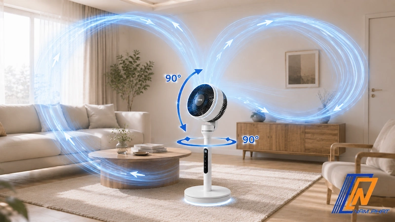 Quạt tuần hoàn 3D tự động xoay đảo hướng lên xuống và trái phải