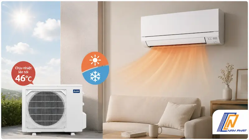 Chức năng 2 chiều nóng lạnh kết hợp khả năng chịu nhiệt dàn nóng tới 46 độ C