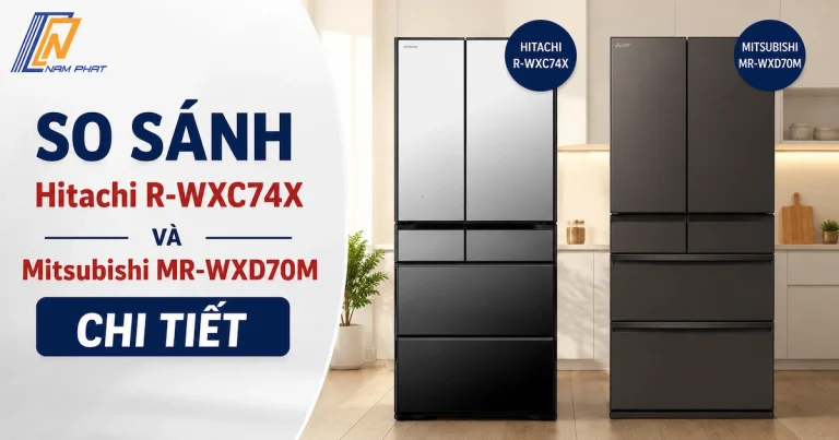 So sánh tủ lạnh Hitachi R-WXC74X và Mitsubishi MR-WXD70M cao cấp