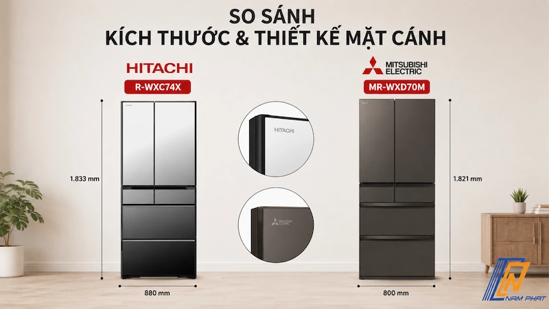 So sánh kích thước và thiết kế mặt cánh của Hitachi và Mitsubishi