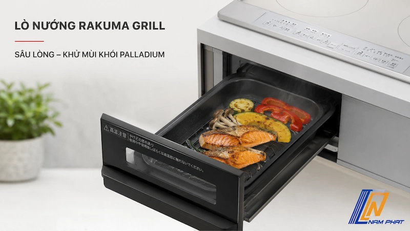 Lò nướng Rakuma Grill sâu lòng khử mùi khói Palladium của bếp Hitachi