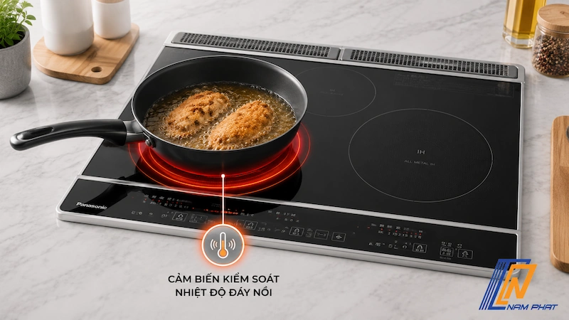 Cảm biến kiểm soát nhiệt độ đáy nồi chiên rán trên bếp từ Panasonic
