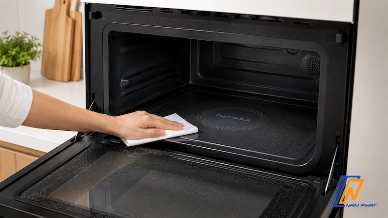 Lò nướng Panasonic khoang phẳng dễ dàng lau chùi vệ sinh sau khi sử dụng