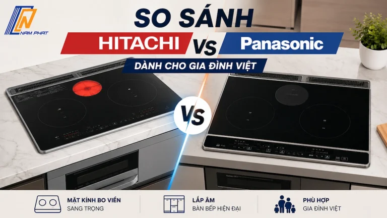 So sánh bếp từ Hitachi và Panasonic mặt kính bo viền sang trọng lắp âm bàn bếp