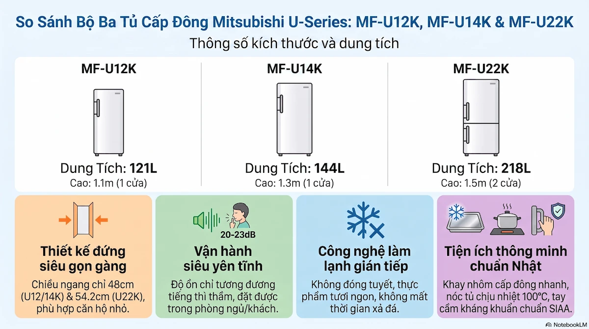 Bảng so sánh thông số các model MF-U12K, MF-U14K, MF-U22K