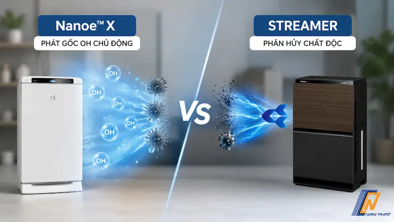 So sánh nguyên lý Nanoe X phát gốc OH chủ động và Streamer phân hủy chất độc