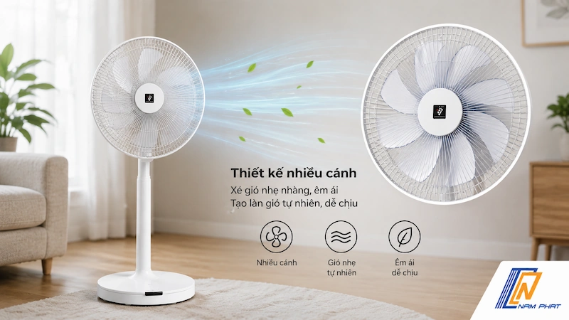 Thiết kế cánh quạt nhiều cánh của dòng quạt Sharp nội địa Nhật giúp xé gió nhẹ nhàng