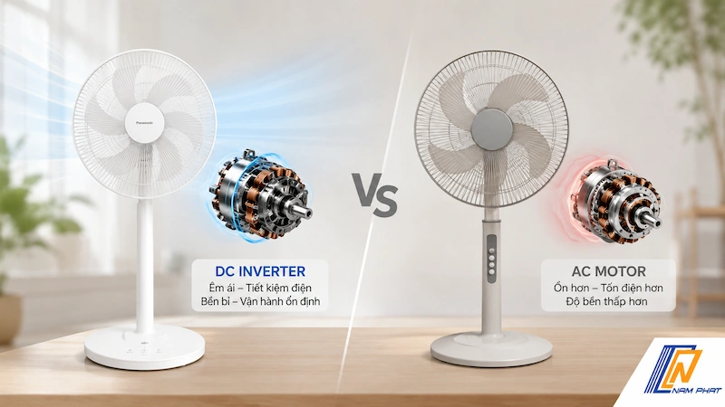Động cơ DC Inverter của quạt điện Nhật nội địa Panasonic so với động cơ AC của quạt thường