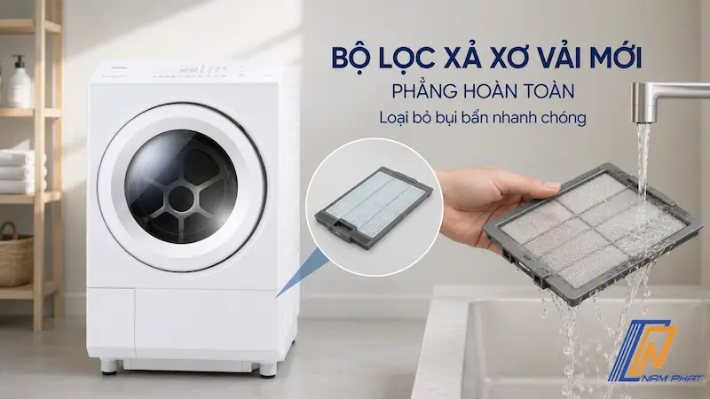 Bộ lọc xả xơ vải mới phẳng hoàn toàn giúp loại bỏ bụi bẩn nhanh chóng
