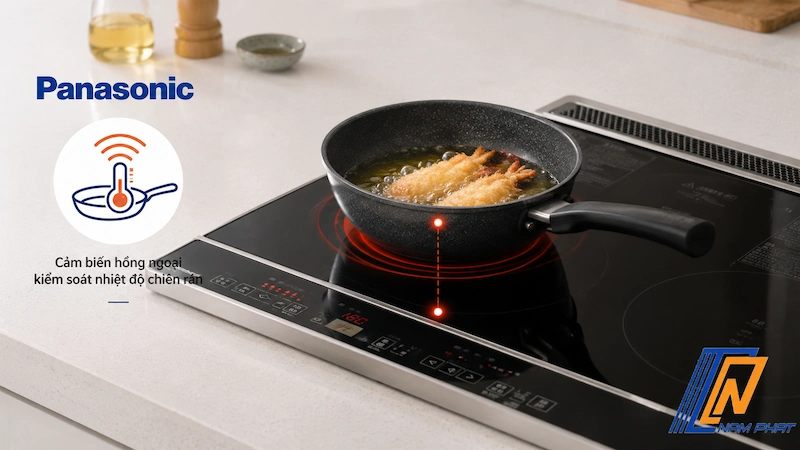 Cảm biến hồng ngoại kiểm soát nhiệt độ chiên rán trên bếp từ Panasonic Nhật