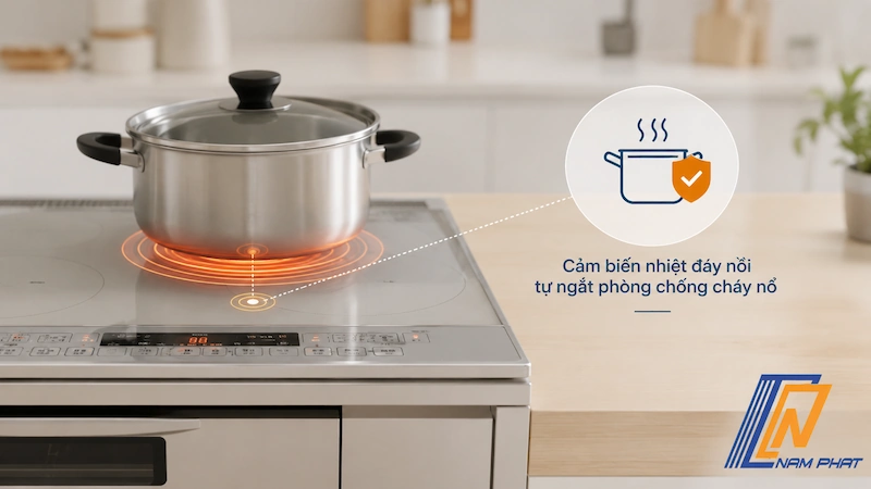 Cảm biến nhiệt đáy nồi tự ngắt phòng chống cháy nổ của bếp từ Nhật