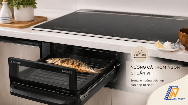 Nướng cá thơm ngon chuẩn vị trong lò nướng tích hợp của bếp từ Nhật