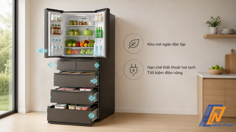 Kéo mở các ngăn độc lập hạn chế thất thoát hơi lạnh tiết kiệm điện năng