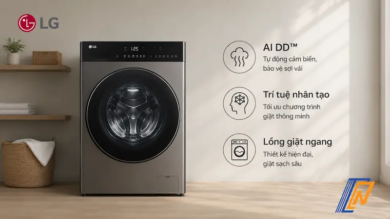 Thiết kế lồng giặt ngang thông minh tích hợp trí tuệ nhân tạo của LG