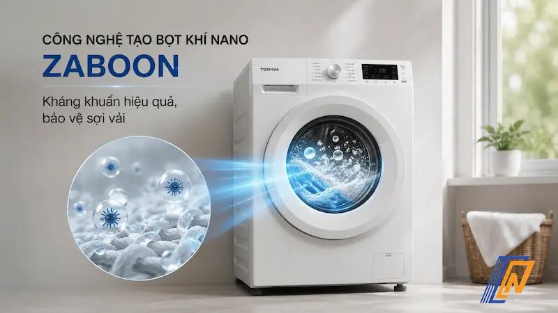 Công nghệ tạo bọt khí nano kháng khuẩn ZABOON trên máy giặt Toshiba