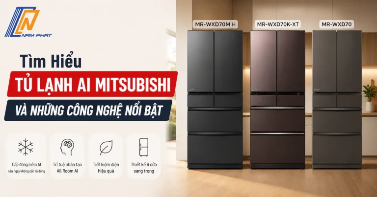 Tủ lạnh AI cao cấp của hãng Mitsubishi nội địa Nhật Bản trưng bày tại cửa hàng