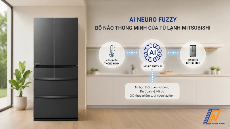 Cơ chế hoạt động của bộ não thông minh AI Neuro Fuzzy trên tủ lạnh Mitsubishi
