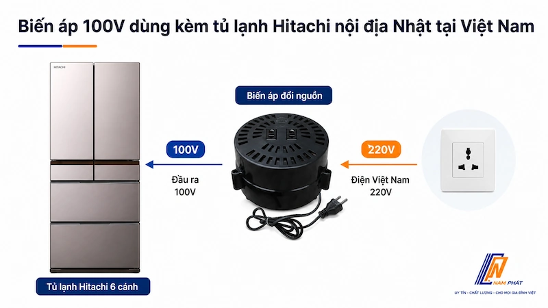 Biến áp 100V dùng kèm tủ lạnh Hitachi nội địa Nhật tại Việt Nam