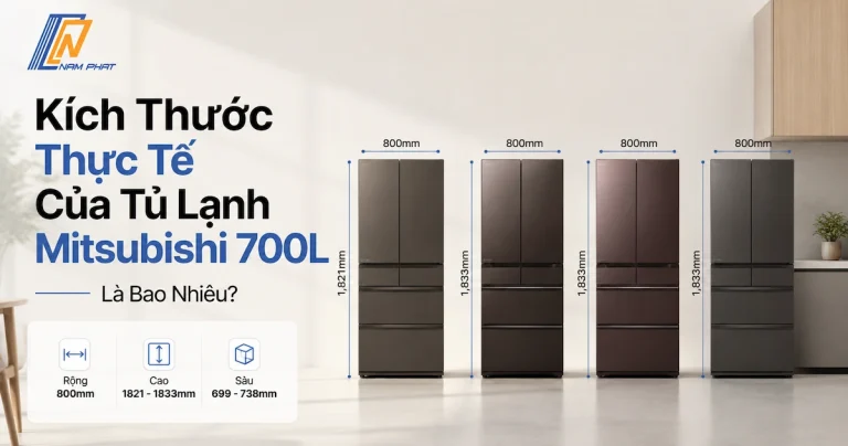 Đo đạc kích thước thực tế tủ lạnh Mitsubishi 700L cao cấp nội địa Nhật