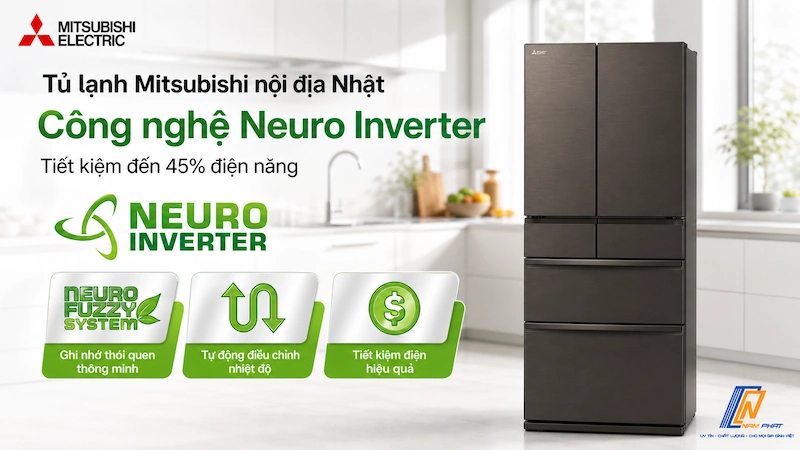 Tủ lạnh Mitsubishi nội địa Nhật - công nghệ Neuro Inverter tiết kiệm đến 45% điện năng