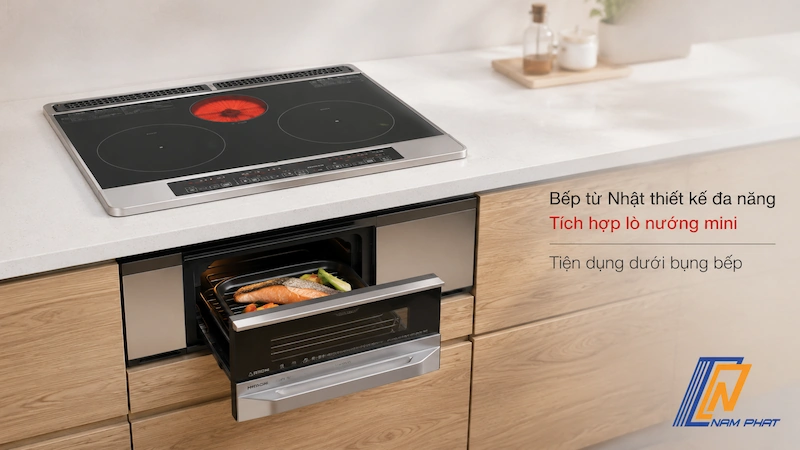 Bếp từ Nhật thiết kế đa năng tích hợp lò nướng mini tiện dụng dưới bụng bếp