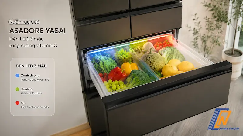 Ngăn rau quả Asadore Yasai đèn LED 3 màu tăng cường vitamin C