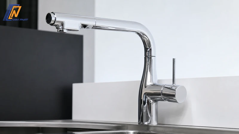 Vòi rửa bát KVK KM6101EC - tổng thể thiết kế và đầu vòi kéo ra
